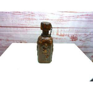 RARE Antique Leather Wrapped tooled Whiskey Decanter Miguel De Cerum bottle